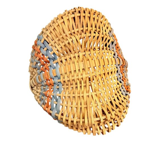 Rustic Wicker Egg Basket Decorative Handle Multicolor Farmhouse Country Style - Picture 4 of 13